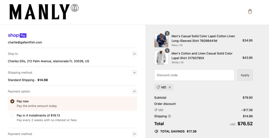 Shopify optimized checkout process example